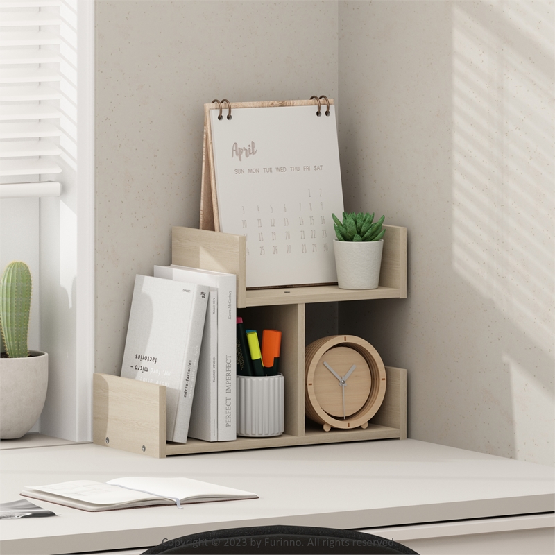 Pemberly Row Wooden Desktop Bookshelf Storage Organizer 3 Shelves in Bauhaus Oak