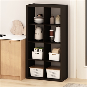 Pemberly Row 8 Cube Kitchen Island with Storage Bakers Rack in Black Oak
