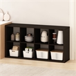 Pemberly Row 8 Cube Kitchen Island with Storage Bakers Rack in Black Oak