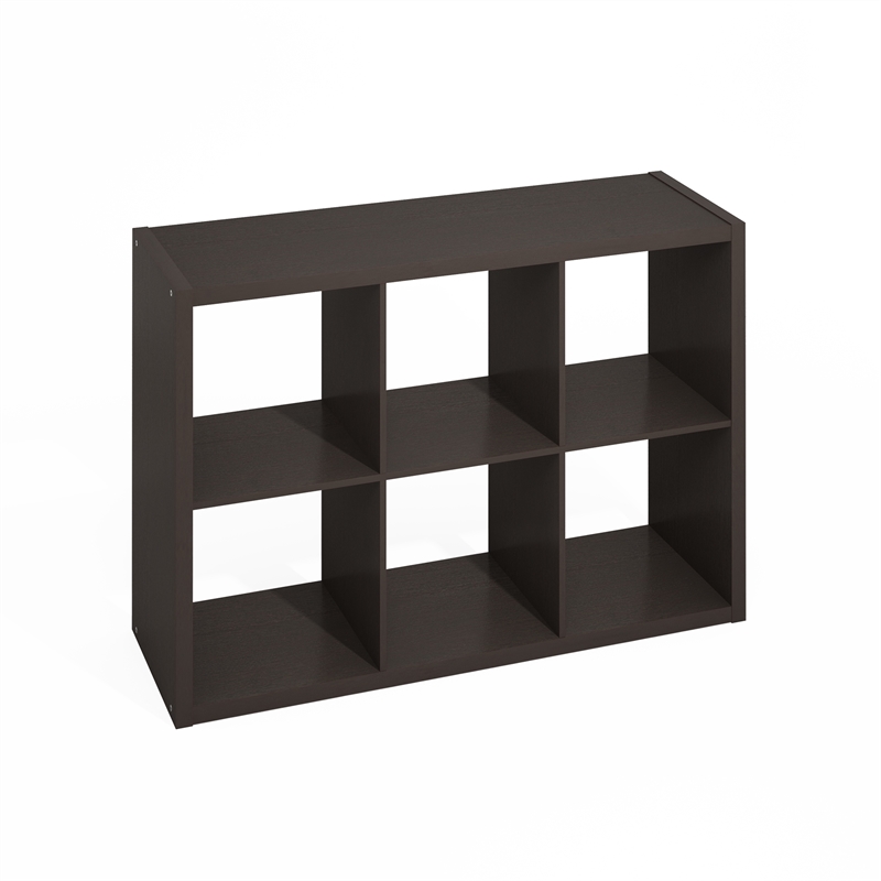 Pemberly Row 6 Cube Kitchen Bakers Rack Island with Storage in Black Oak
