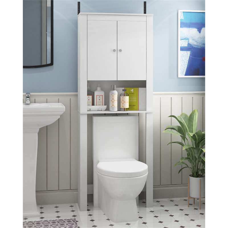 Pemberly Row Contemporary Engineered Wood Double Door Bath Cabinet in White