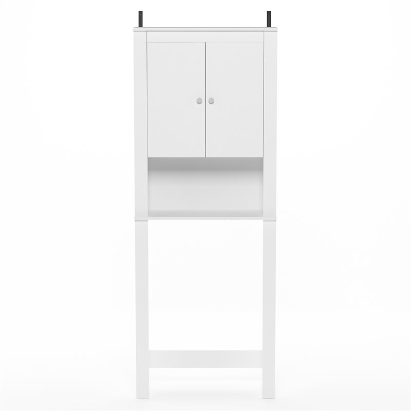 Pemberly Row Contemporary Engineered Wood Double Door Bath Cabinet in White