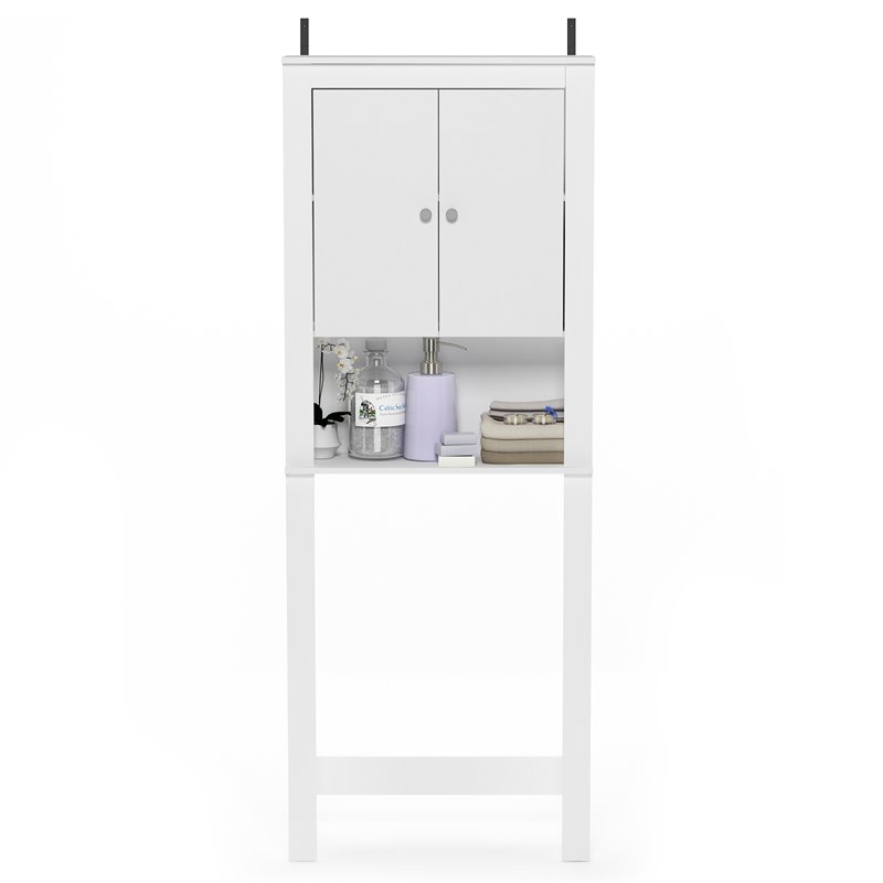 Pemberly Row Contemporary Engineered Wood Double Door Bath Cabinet in White