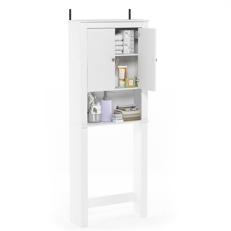 Pemberly Row Contemporary Engineered Wood Double Door Bath Cabinet in White