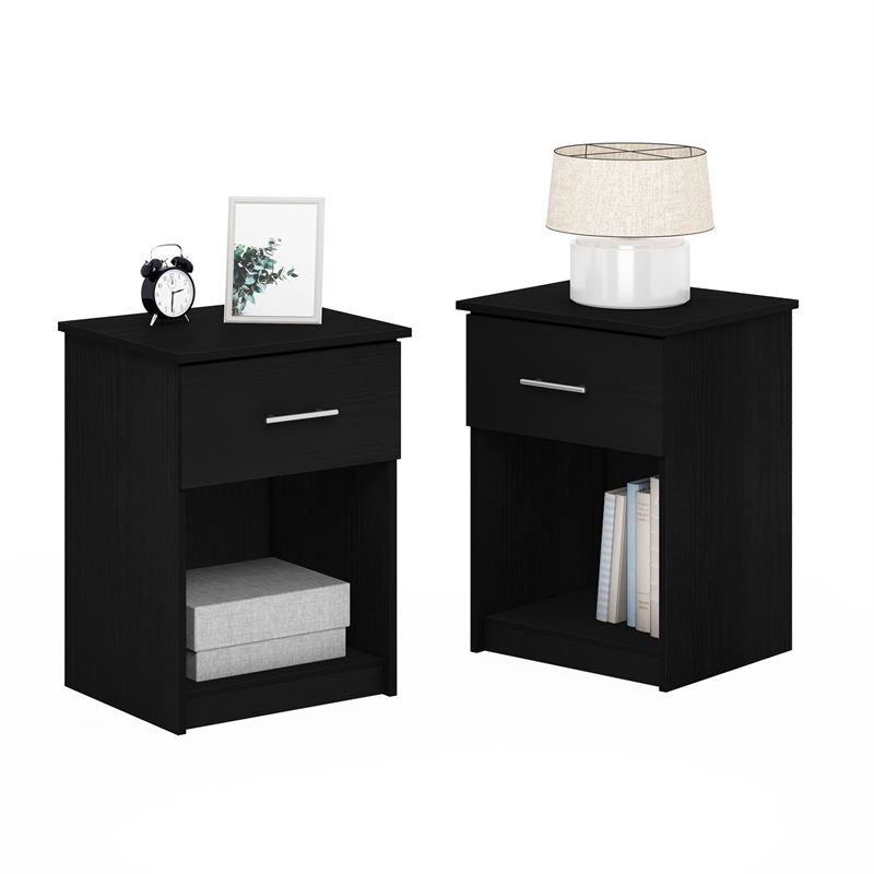 Pemberly Row Nightstand Set of 2 with Handle and Drawer in Americano