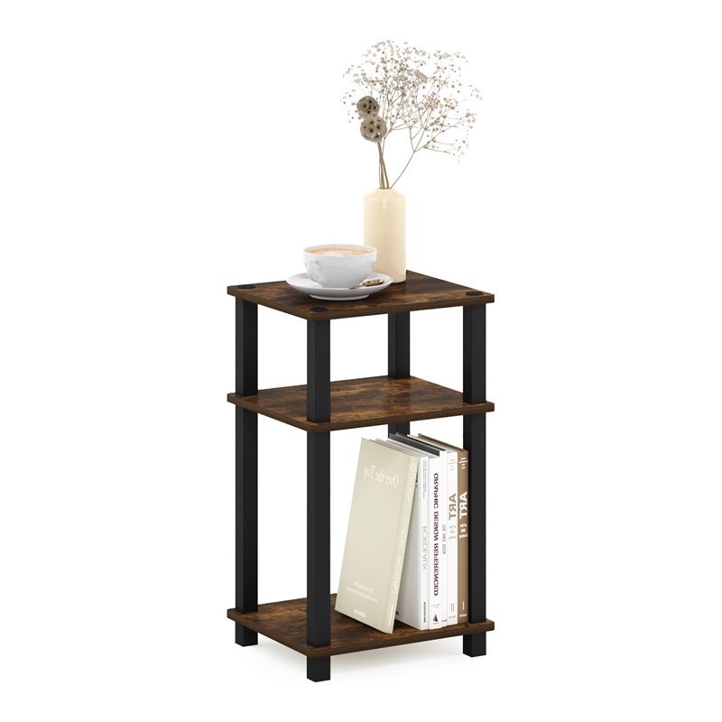Pemberly Row 3-Tier Turn-N-Tube End Table in Amber Pine/Black