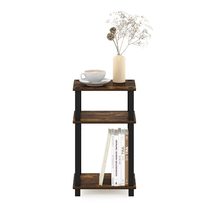 Pemberly Row 3-Tier Turn-N-Tube End Table in Amber Pine/Black