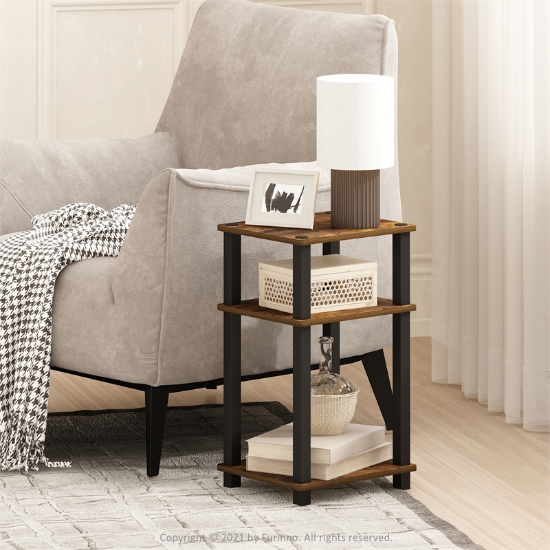 Pemberly Row 3-Tier Turn-N-Tube End Table in Amber Pine/Black