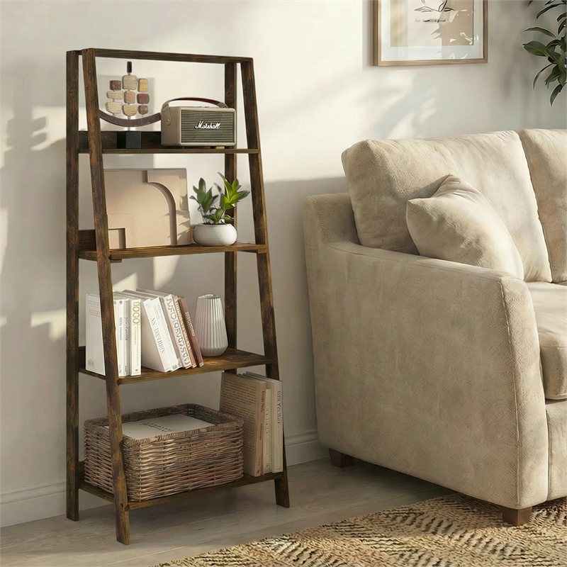 Pemberly Row 5-Tier Open Frame Bookshelf 13 x 23.6 x 53.5 in Amber Pine