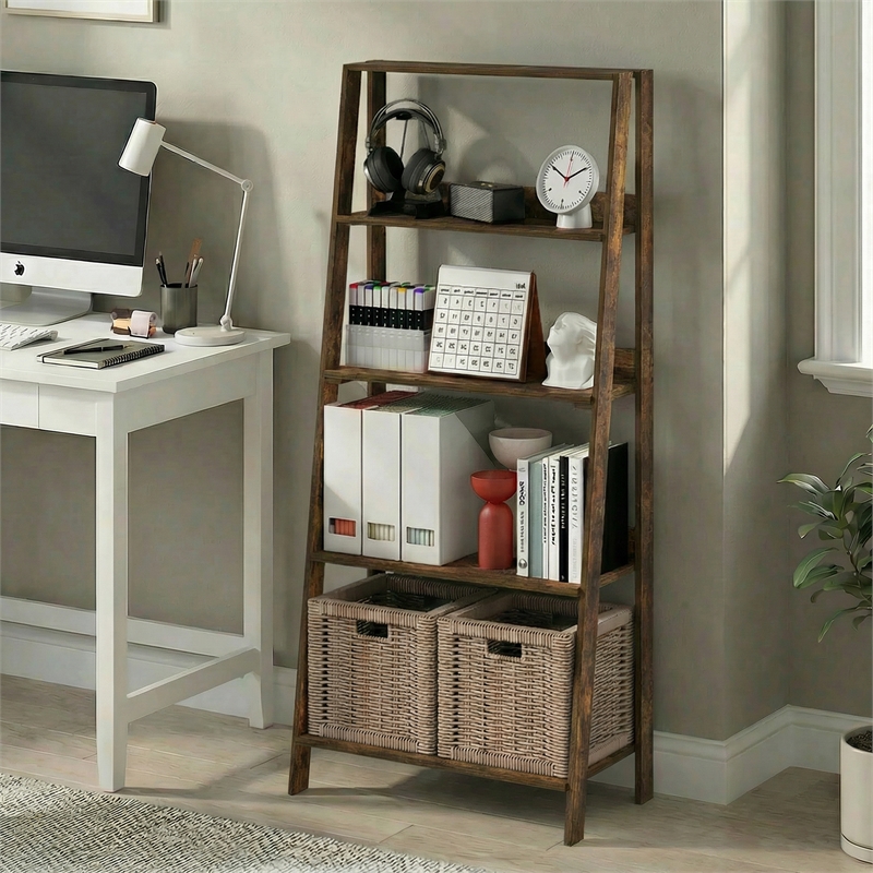 Pemberly Row 5-Tier Open Frame Bookshelf 13 x 23.6 x 53.5 in Amber Pine