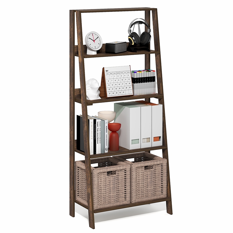 Pemberly Row 5-Tier Open Frame Bookshelf 13 x 23.6 x 53.5 in Amber Pine