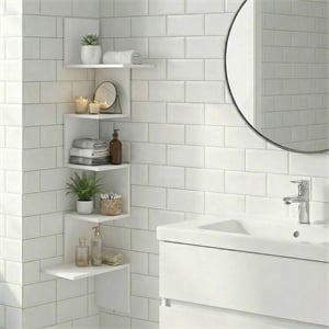 Pemberly Row 5-Tier Corner S-shape Radial Floating Bookshelf in White