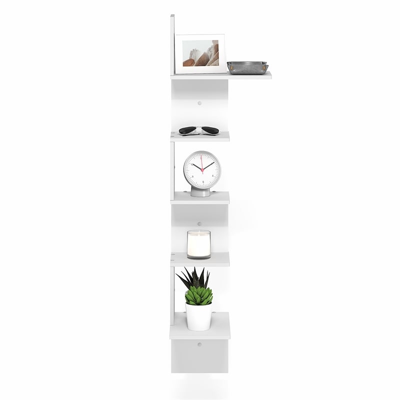 Pemberly Row 5-Tier Corner S-shape Radial Floating Bookshelf in White