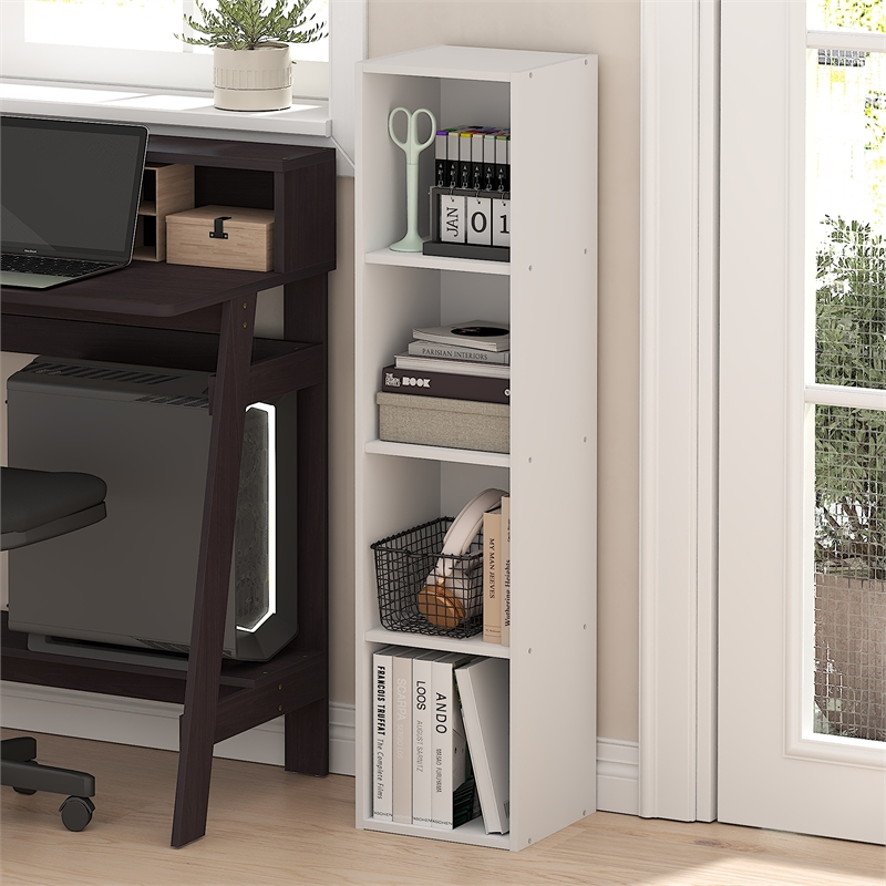Pemberly Row 4-Tier 10-In Width Narrow Bookcase 9.3 x 9.8 x 41.6 in White
