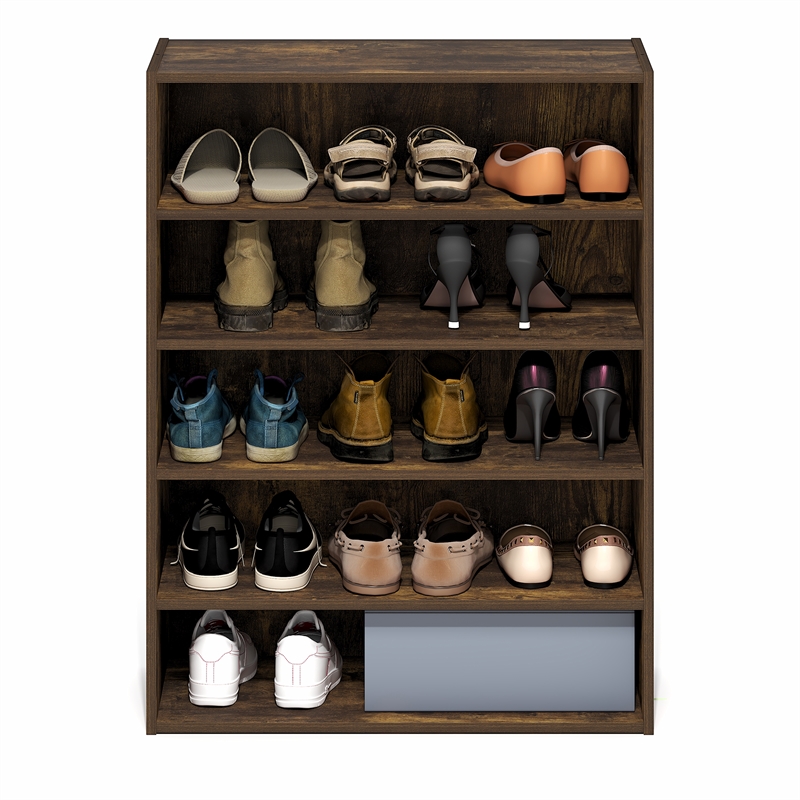Pemberly Row 5-Tier Stackable Shoe Rack for Closet Entryway in Amber Pine