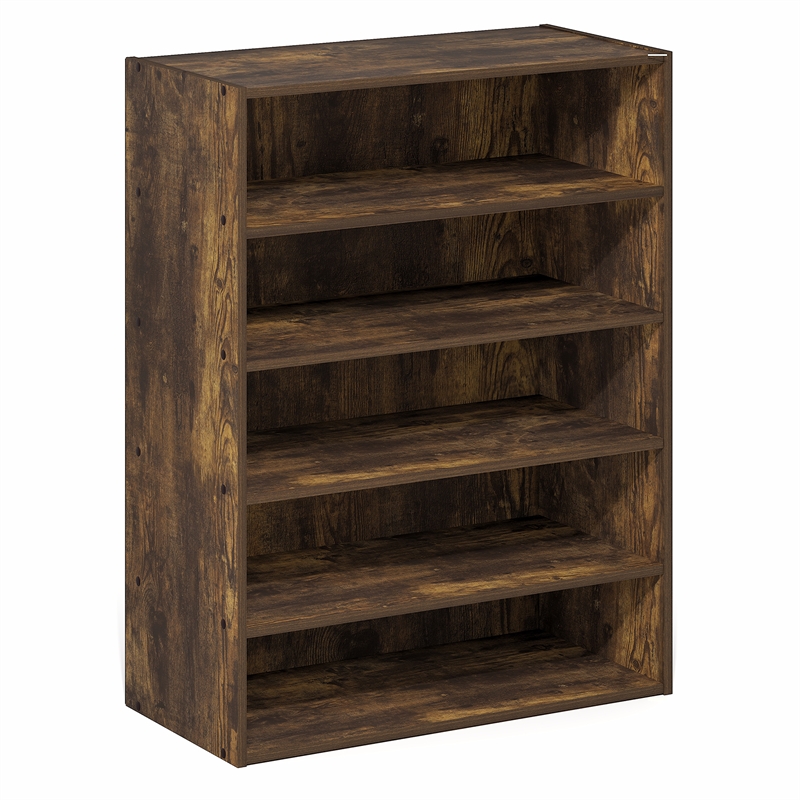 Pemberly Row 5-Tier Stackable Shoe Rack for Closet Entryway in Amber Pine
