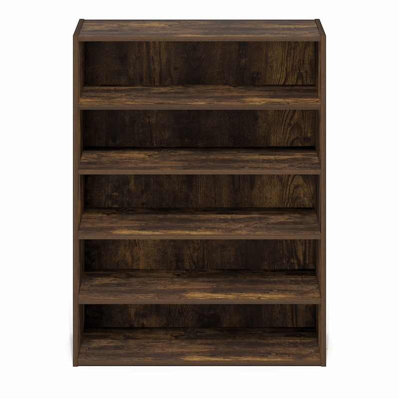 Pemberly Row 5-Tier Stackable Shoe Rack for Closet Entryway in Amber Pine