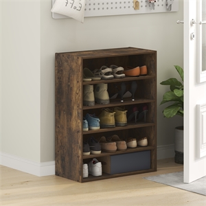 Pemberly Row 5-Tier Stackable Shoe Rack for Closet Entryway in Amber Pine