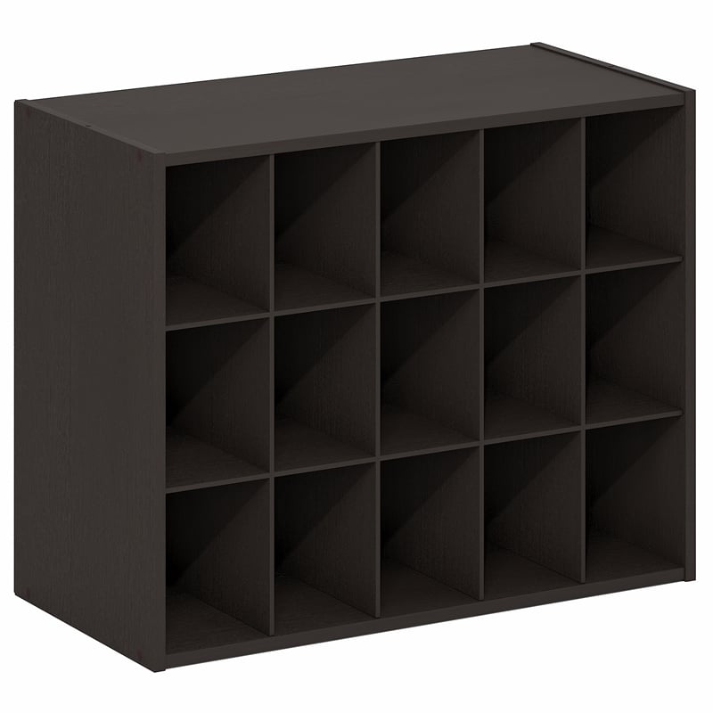 Pemberly Row 15-Cube Stackable Shoe Rack for Closet Entryway in Black Dark Oak