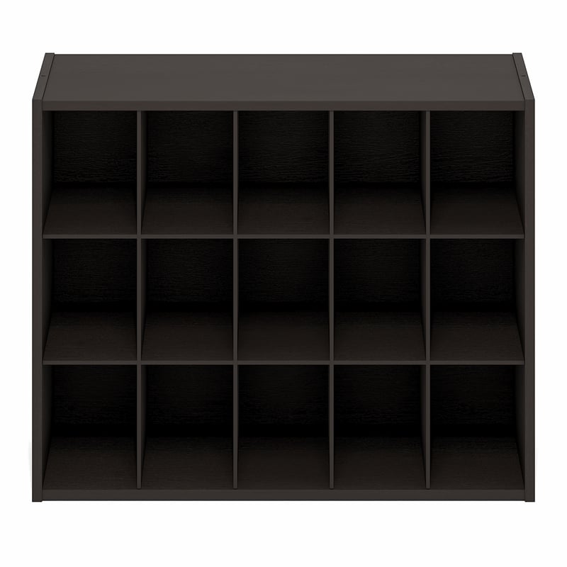 Pemberly Row 15-Cube Stackable Shoe Rack for Closet Entryway in Black Dark Oak