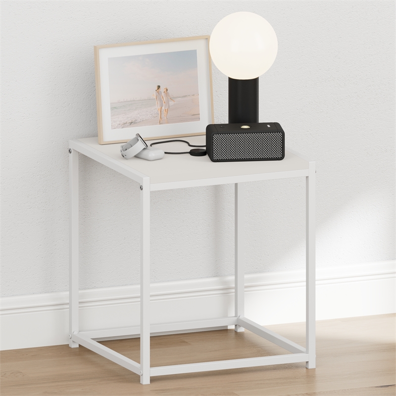 Pemberly Row Metal Frame Nightstand Toolless Side Table in Solid White