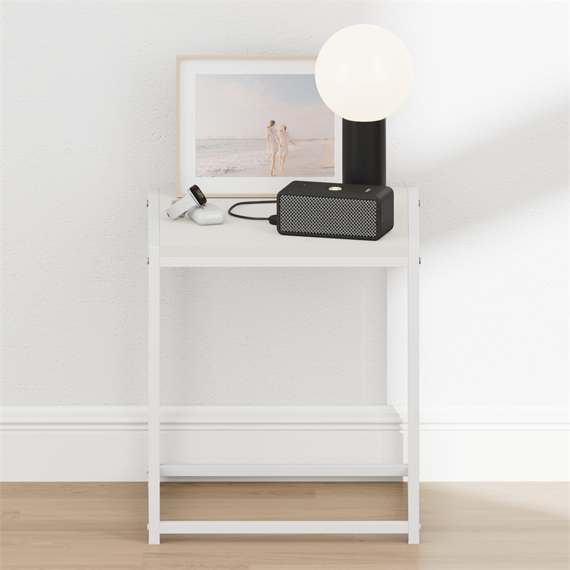 Pemberly Row Metal Frame Nightstand Toolless Side Table in Solid White