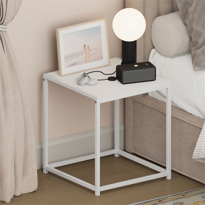 Pemberly Row Metal Frame Nightstand Toolless Side Table in Solid White