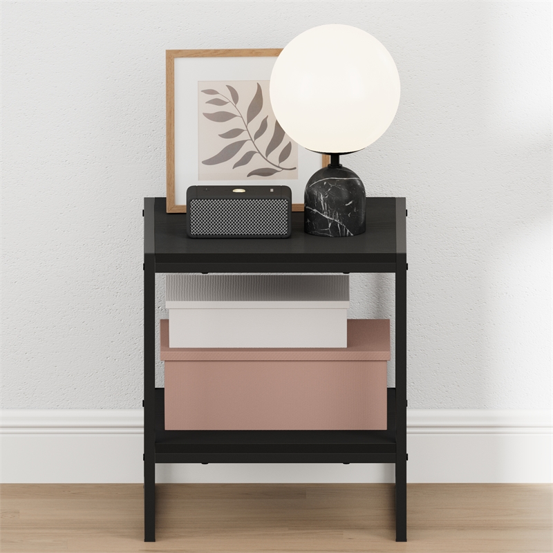 Pemberly Row 2-Tier Metal Frame Open Nightstand Side Table in Americano