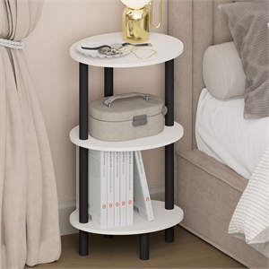 Pemberly Row 3-Tier Toolless Oval Narrow Nightstand Side Table in White