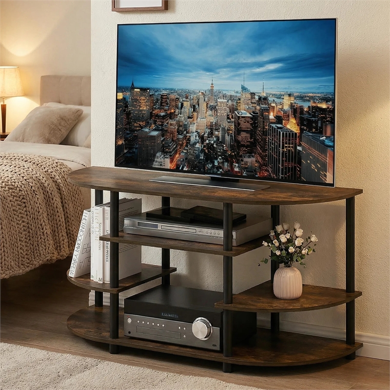 Pemberly Row 4-Tier Entertainment Center for TV up to 46 Inch in Amber Pine