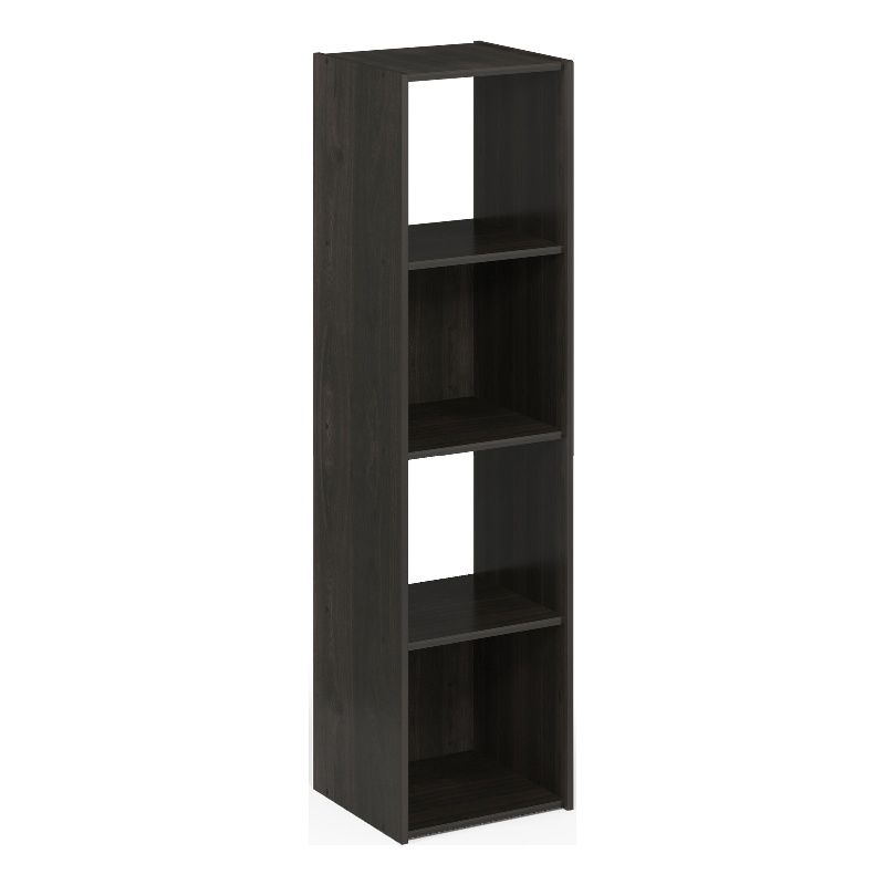 Pemberly Row Storage Cabinet 4x1 Vertical Shelves in Espresso