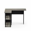 Pemberly Row Wood L-Shape Desk with Bookshelf in French Oak Gray/Black