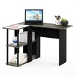 Pemberly Row Wood L-Shape Desk with Bookshelf in French Oak Gray/Black