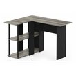 Pemberly Row Wood L-Shape Desk with Bookshelf in French Oak Gray/Black
