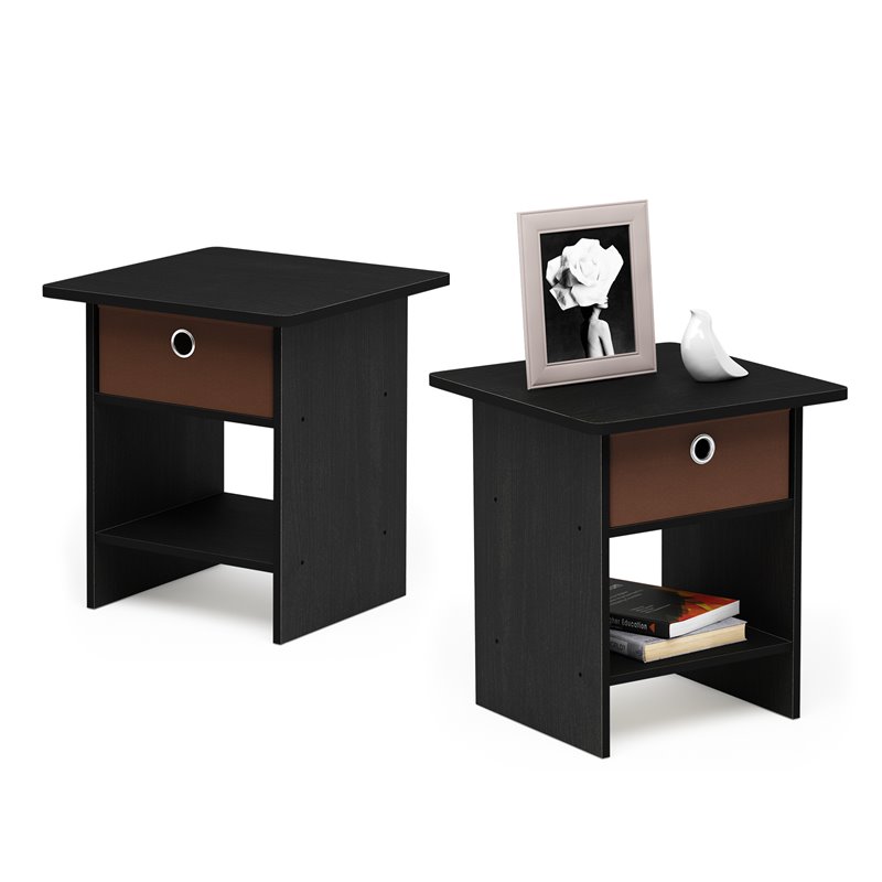 Pemberly Row Wood End Table with Storage Shelf in Medium Brown Set of 2