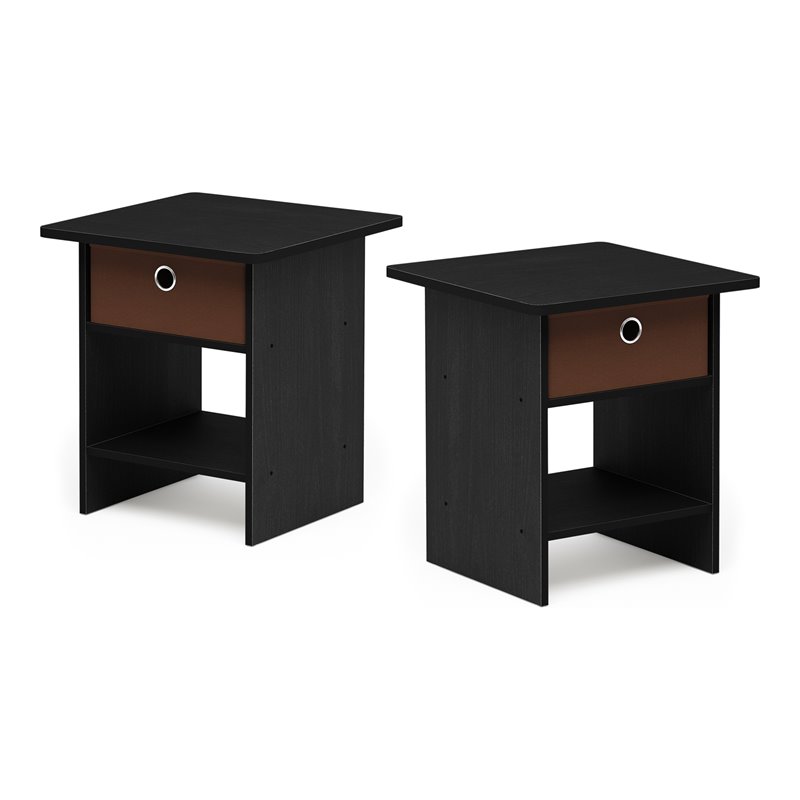Pemberly Row Wood End Table with Storage Shelf in Medium Brown Set of 2
