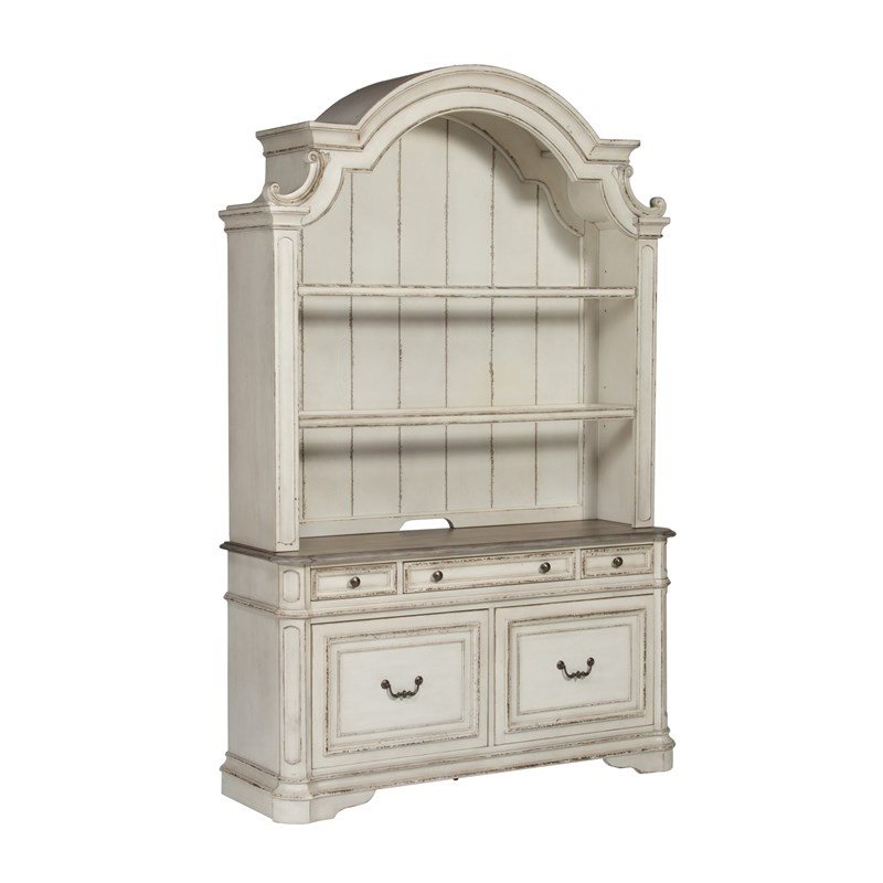 Pemberly Row White 3 Piece Desk and Hutch Set with Antique Pewter Hardware