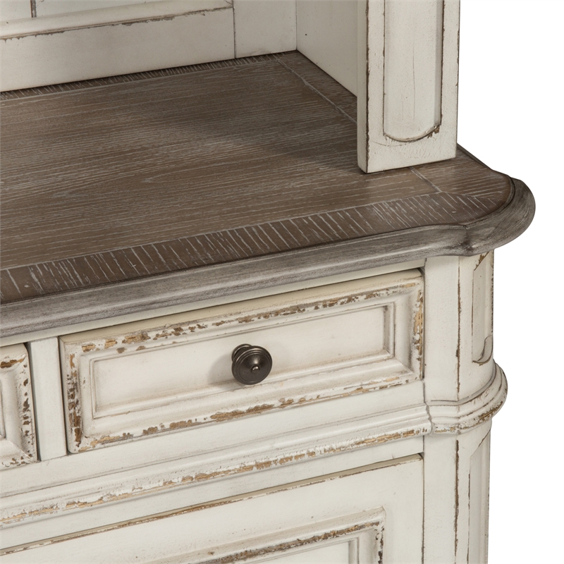 Pemberly Row White 3 Piece Desk and Hutch Set with Antique Pewter Hardware