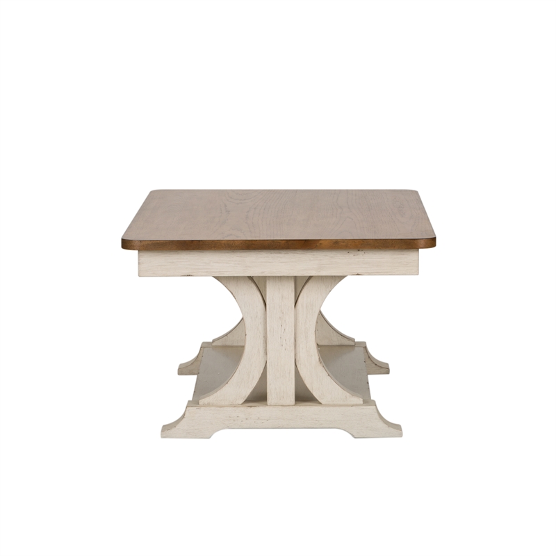 Pemberly Row White Rectangular Cocktail Table with Shaped Legs and Shelf