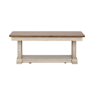 Pemberly Row White Rectangular Cocktail Table with Shaped Legs and Shelf