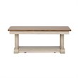 Pemberly Row White Rectangular Cocktail Table with Shaped Legs and Shelf
