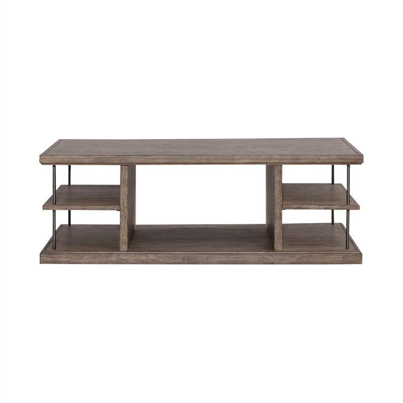 Pemberly Row Wood Cocktail Table with Metal Accents in Burnished Beige