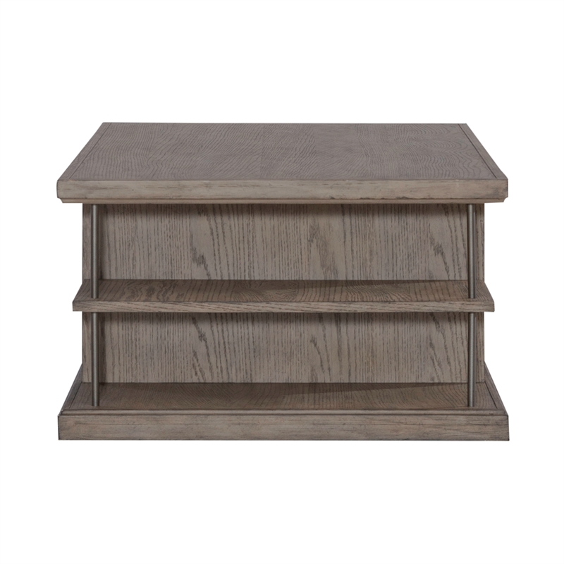 Pemberly Row Wood Cocktail Table with Metal Accents in Burnished Beige