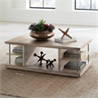 Pemberly Row Wood Cocktail Table with Metal Accents in Burnished Beige