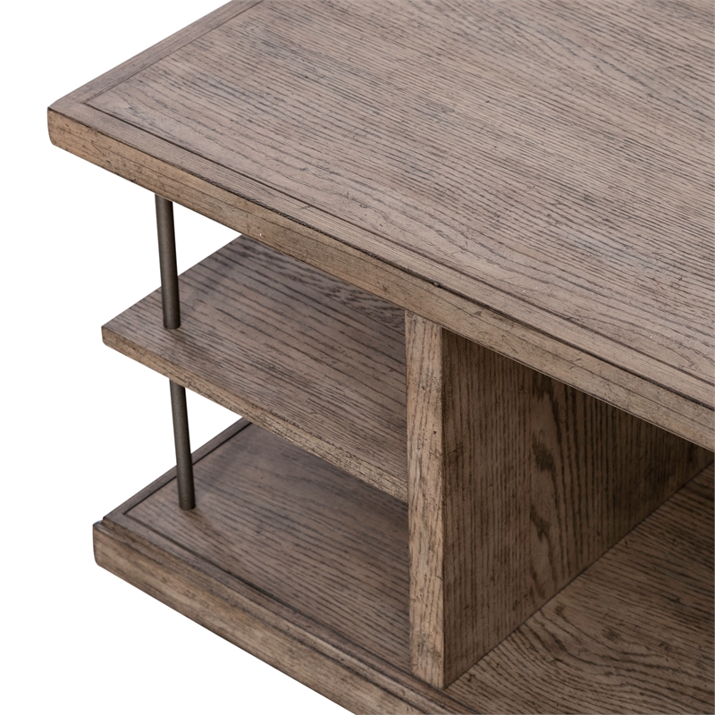 Pemberly Row Wood Cocktail Table with Metal Accents in Burnished Beige