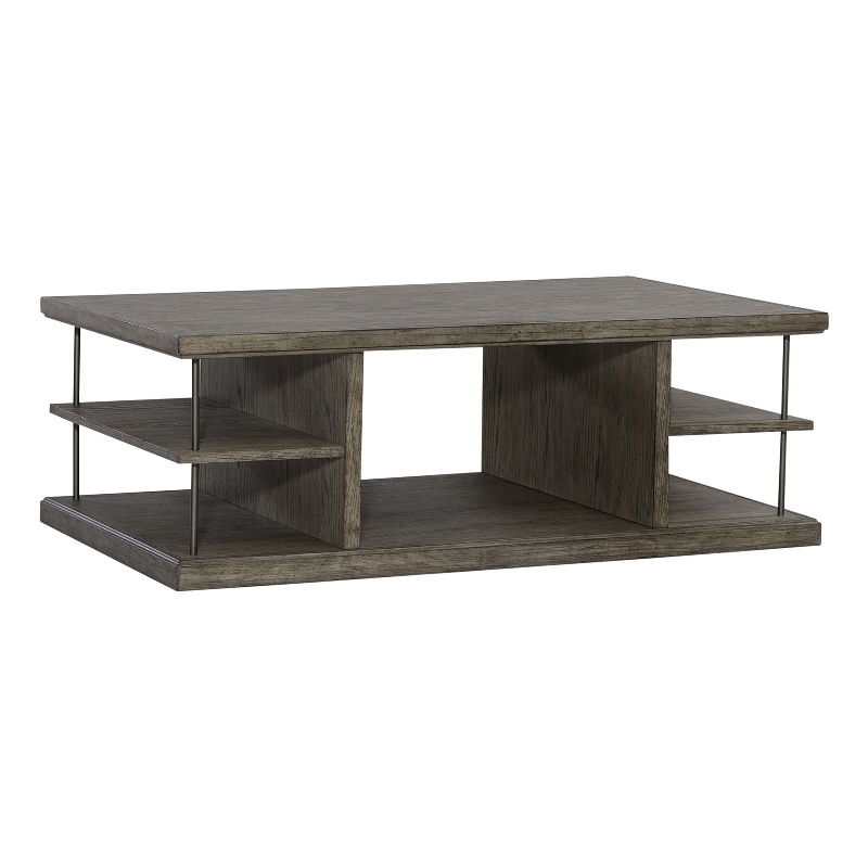 Pemberly Row Wood Cocktail Table with Metal Accents in Burnished Beige