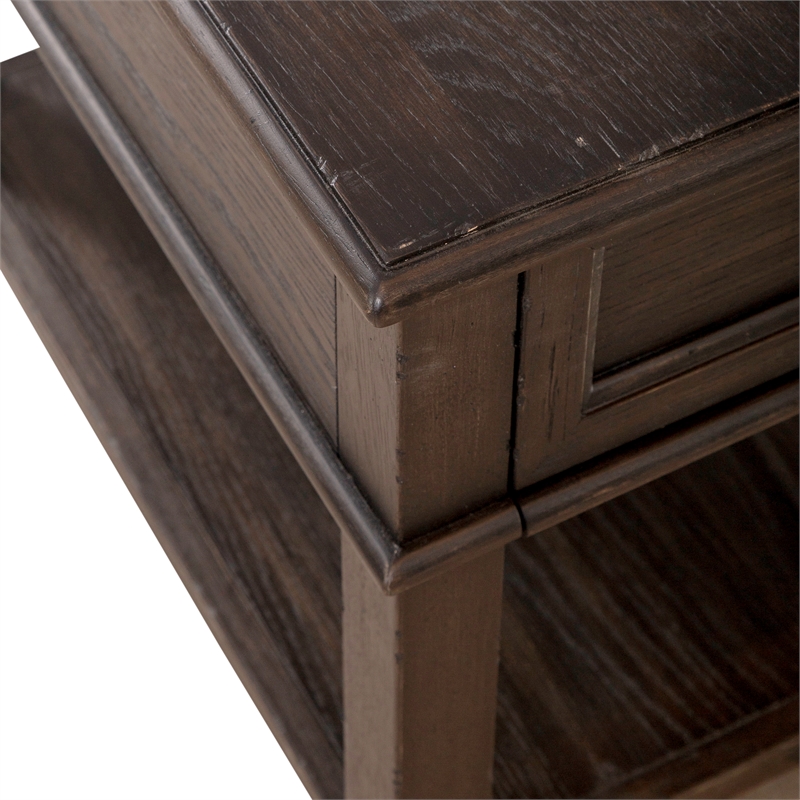 Pemberly Row 1-Drawer Wood End Table with Beveled Edge in Peppercorn Espresso