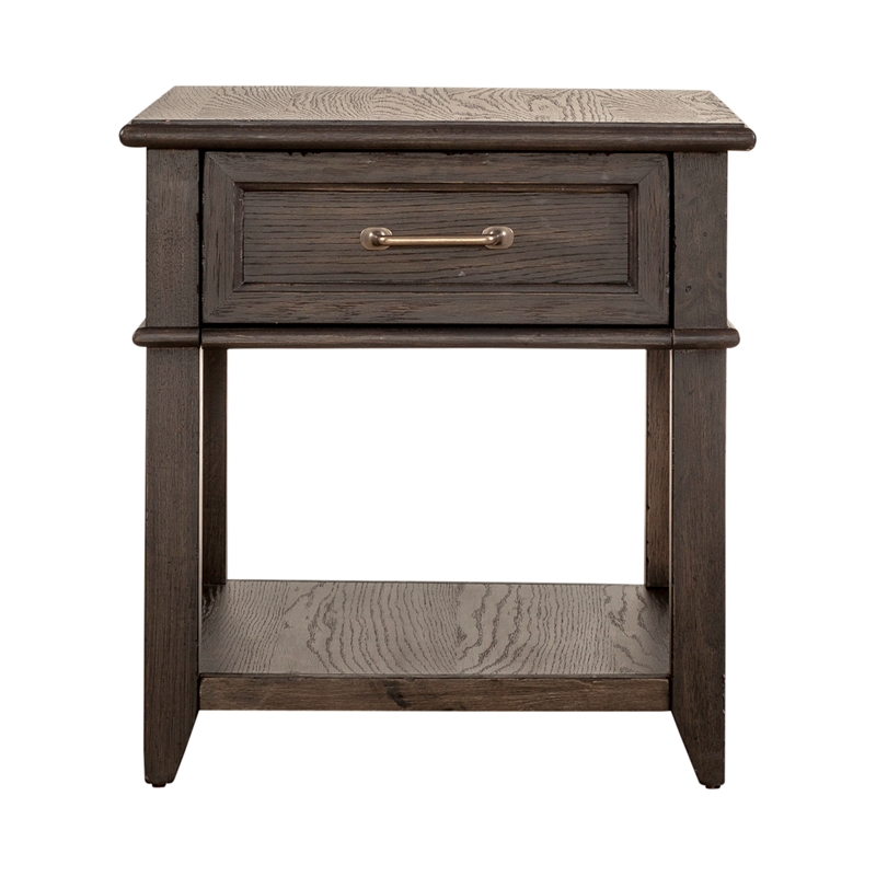 Pemberly Row 1-Drawer Wood End Table with Beveled Edge in Peppercorn Espresso