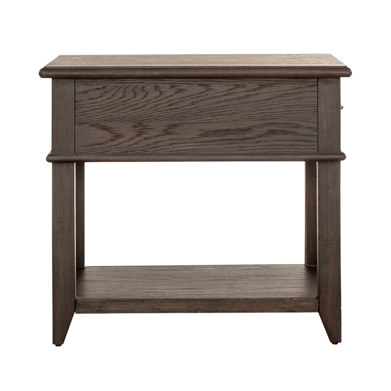 Pemberly Row 1-Drawer Wood End Table with Beveled Edge in Peppercorn Espresso