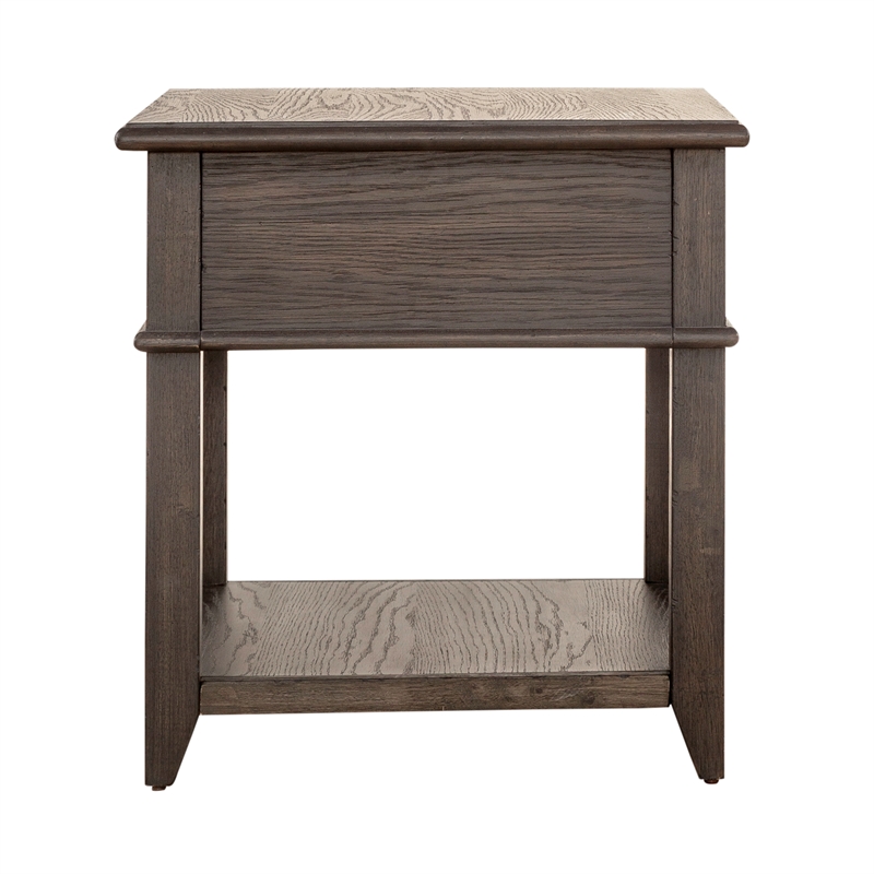 Pemberly Row 1-Drawer Wood End Table with Beveled Edge in Peppercorn Espresso